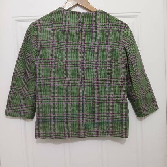 Handmade vintage womens small houndstooth wool plaid green purple shirt top - Picture 3 of 7